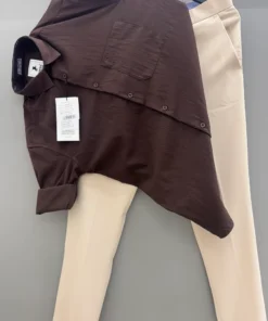 Men’s Designer Imported Paper Nylon Shirt in Brown with Cream Pant