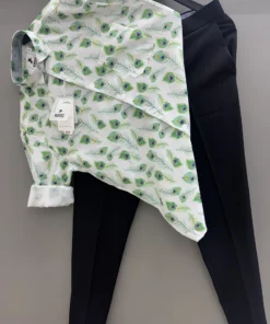 Partywear Peacock Leaf Printed Shirt with Black Trouser