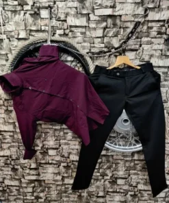 Comfortable Lycra Shirt and Pant Combo in Wine and Black for Everyday Wear
