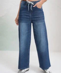 Modern Women Blue Wide Leg Stretch Jeans with Soft and Breathable Fabric