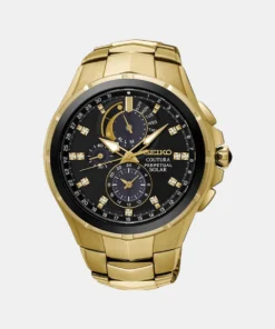 Trendy Coutura Men Solar Black Dial Chronograph Watch Durable Steel Strap