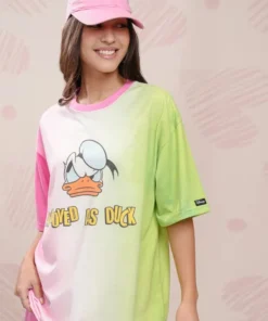 Pink Donald Duck Printed Round Neck T-Shirt