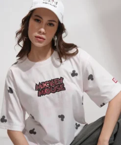 Pink Mickey Mouse Printed Round Neck T-Shirt