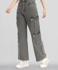 Versatile Women Grey Dad Fit Stretch Jeans Perfect for Office Casual and Weekend Wear