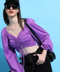 Women Purple Solid Fitted Top for Work & Casual Wear