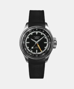 Stylish Men Automatic Analog Black Dial Watch Durable Rubber Strap