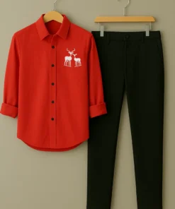 Modern Fit Red Shirt With Pant Combo for Men Work and Casual Wear