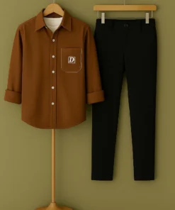 Trendy Men’s Korean Pocket Shirt Paired With Matching Pant Set