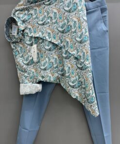 Premium Men’s Rayon Green Arabic Printed Shirt With Tailored Sky Blue Pant