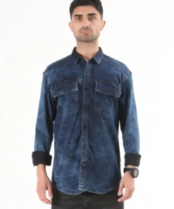 Midnight Tide Premium Washed Navy Denim Shirt for Everyday Wear